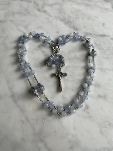 Handmade Miraculous Medal/Fatima Blue Aquamarine Gemstone Rosary - Picture 1 of 6