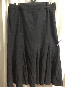 12/29 In Waist Navy A Line Skirt Lined By Roman Original Tiny Silky Flowers All - Picture 1 of 6
