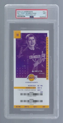PSA 9 - LEBRON PASSES MICHAEL JORDAN MOST POINTS in NBA LAKERS 2019 FULL TICKET Cover