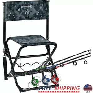 Folding Fishing Chair W/ Rod Holder Portable Outdoor Stool 330LB Capacity New - Picture 1 of 7