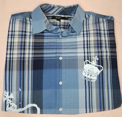 Sean John Plaid Button Up Shirt Mens Sz XXL Graphic Print Embroidered Logo - Image 1 of 4