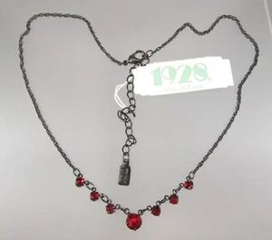 NOS 1928 Black Chain Red Dangling Rhinestones Pendant Adjustable Necklace 8585 - Picture 1 of 8