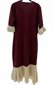 Yacun Dress Size Large Burgundy Ivory Midi Stretch Cocktail Career ‘40s - Picture 1 of 8