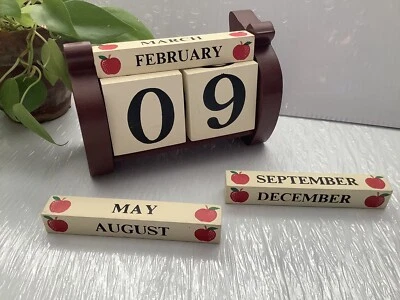 Wooden Apple Perpetual Block Calendar Farmhouse Desk Kitchen Decor New - Image 1 of 4