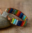 Armband 7 Hauptchakren Chakra Gleichgewicht Leder Stein Bunt Damen Bracelet