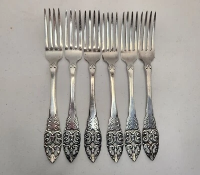 Antiguo juego de 6 horquillas enchapadas en plata ornamentadas WN 40 Foto 1 de 4