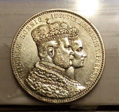 1861 A PRUSSIA German STATE Coronation King WILHELM I Silver Taler BU KM#488 - Image 1 of 4