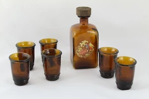 Set Botella-Licorera y 6 Vasos VIDRIO AMBAR Vintage c.1960 - Imagen 1 de 5