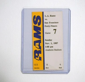 Los Angeles Rams vs San Francisco 49ers ticket stub. Nov 1, 1987. Joe Montana - Picture 1 of 3