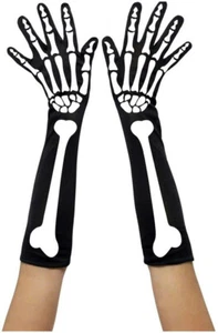 Smiffys Adult Skeleton Elbow Length Halloween Costume Black Bone Print Gloves - Picture 1 of 1
