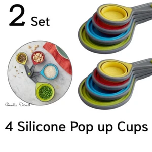 2 Pack, Set of 4 Pop Up Measuring Spoons Silicone Cups Avon Kitchen Food Safe - Picture 1 of 5