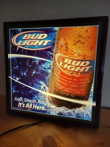 ~RARE~ BUD LIGHT "FRESH SMOOTH REAL IT'S ALL HERE" LIGHTED SIGN 2004 18X18 - Picture 1 of 12