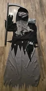 Grim Reaper Costume, w/ Scary Eyes, Hood, Robe, Skeleton Hands, Gloves & Staff - Picture 1 of 9