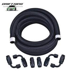 10AN/8AN/6AN Fitting Stainless Steel Braided Oil Fuel Hose Line Kit 5Feet Black - Picture 1 of 7