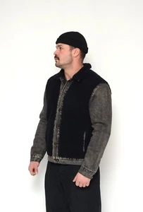 Levis Premium Men's Black & Grey Denim Sherpa Panel Trucker Jacket Size L - Picture 1 of 24