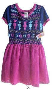 Trolls Girls Sweater Top Dress with Lined Tulle Skirt Size 7/8 Navy Pink NWT - Picture 1 of 4
