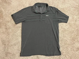 Travis Mathew Mens Golf Polo Shirt Medium Gray Blue Striped Wicking - Picture 1 of 7