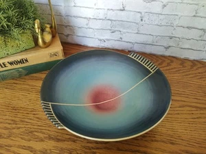 WAYNE L BATES Art Pottery Divided Carved Blue Red Bowl Signed 9.5 - Picture 1 of 7