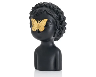 Estatua Busto Niña Negra con Mariposa Dorada, Decoración Interactiva para Guardería,... Foto 1 de 4