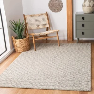 Abstract Collection Area Rug - 10' x 14', Ivory & Grey, Handmade Wool, Ideal ... - Picture 1 of 3