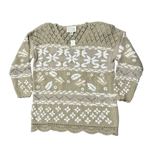 Vintage handgestrickter bestickter Blumen Pullover Cottagecore Häkelbesatz Strickwaren M - Bild 1 von 6