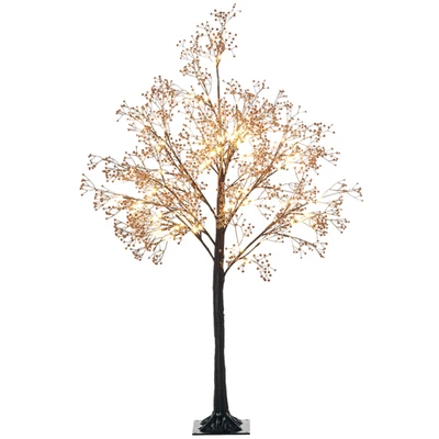 HOMCOM 4ft Artificial Tree with Warm White LED Lights, Baby Breath Flowers - Image 1 of 4