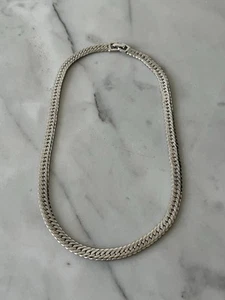 Vintage Monet Silver Tone Flat Herringbone Classic Unisex Necklace Choker 16” - Picture 1 of 6