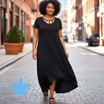 Lane Bryant Womens Dress 14/16 Short Sleeve Black Cage Back Casual Stretchy NEW - Image 1 of 4