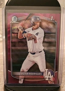 2025 Bowman Victor Rodrigues Chrome Fuchsia Wave Refractor 126/199 Dodgers - Picture 1 of 3