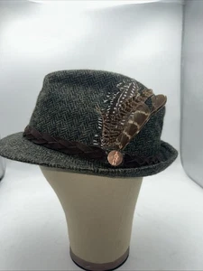 Jack Murphy Dawn Run Green Tweed Wool Hat w/Feathers, Size M/58CM - Picture 1 of 5