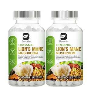 2Pack Organic Lion's Mane Mushroom Complex Capsuels Immune Brain Memory Support - Picture 1 of 8