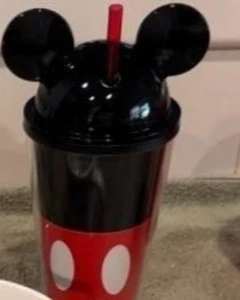 Disney Mickey Mouse Becher mit Strohhalm & Ohren Deckel 16 Unzen Plastikbecher * C08-t - Bild 1 von 1
