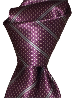 $295 NUEVO CON ETIQUETAS BRIONI Corbata de cuello de seda satinada hecha a mano punto borgoña y rayas oliva 3,5" Foto 1 de 4