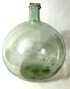 Large Antique French Hand Blown Light Green Glass Wine Demijohn - Picture 1 of 4