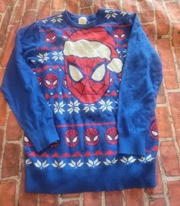 Marvel Spiderman Boys Sweater Christmas Sz Large Blue - Picture 1 of 1