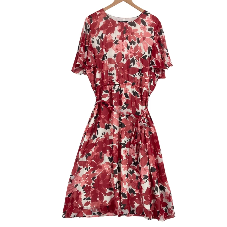 Kasper Fit & Flare Dress Womens 2XL White Red Floral Short Sleeve Round Neck - Image 1 of 4