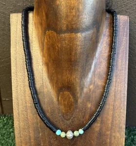 Sterling Silber Schwarz Onyx Türkis Perlen Halskette. 18 Zoll Geschenk - Bild 1 von 12