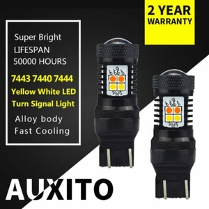 Amber white Switchback 7443 LED Turn Signal Light Bulb for Chevrolet Ford GMC F2 - Picture 1 of 10