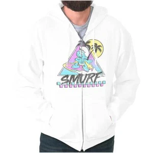 The Smurfs Vaporwave Tropical Beach Vacation Sweatshirt Zip Up Hoodie Men Women - Picture 1 of 7