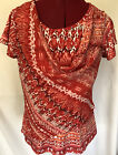 Sweet Clarity Knit Top Shirt Sz Small Red Orange White Print Stretch S/S-101