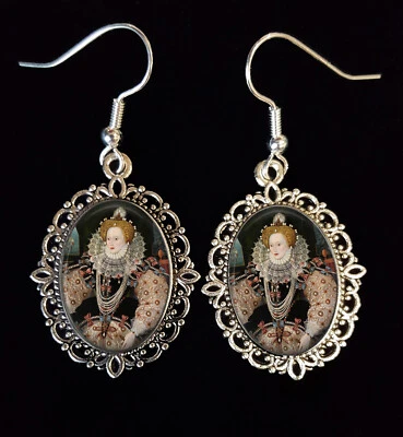 Queen Elizabeth 1st Armada Portrait Antique Silver Drop Earrings - Image 1 of 3