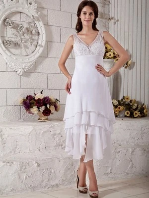 High Low Short Vintage Bridal Gown Tea Length Informal Beach Wedding Dress 2026 - Image 1 of 4
