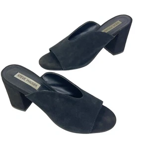 Steve Madden Women Chance Slide Sandals 8.5M Black Suede Chunk Heel Slip-on Shoe - Picture 1 of 11