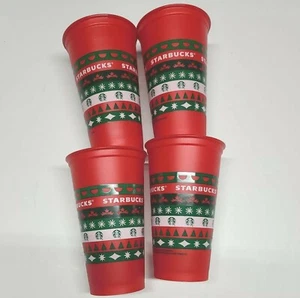 Starbucks Christmas Holiday Red Reusable Plastic Collector Cups (4) - Picture 1 of 4