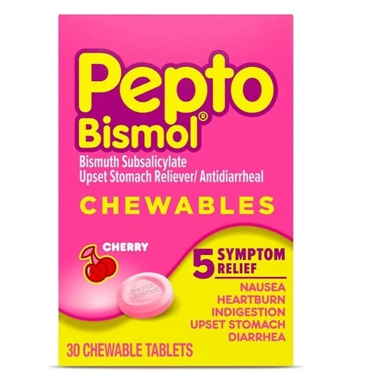 6 Pepto-Bismol 5 Symptom Digestive Relief Chewable Tablets Cherry 30 Ct 10/21