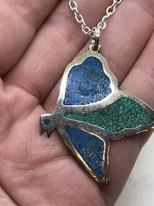Native American Bird Turquoise Pendant  Silver D-1200 - Picture 1 of 4