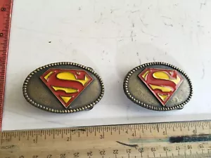 2 VINTAGE 1980 SUPERMAN - DC COMICS SUPERHERO BRASSTONE BELT BUCKLE - Picture 1 of 9