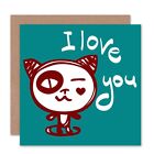 Love You Valetines Cat Cute Blank Greeting Card With Envelope