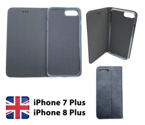 Case For iPhone | 7 Plus | 8 Plus | Flip Wallet Cover | Hard Shell Charcoal Grey - Picture 1 of 6