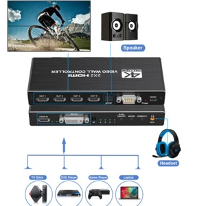 4 Kanal TV Video Wand Controller 2x2 1x3 1x2 HDMI DVI VGA USB Videoprozessor - Bild 1 von 12